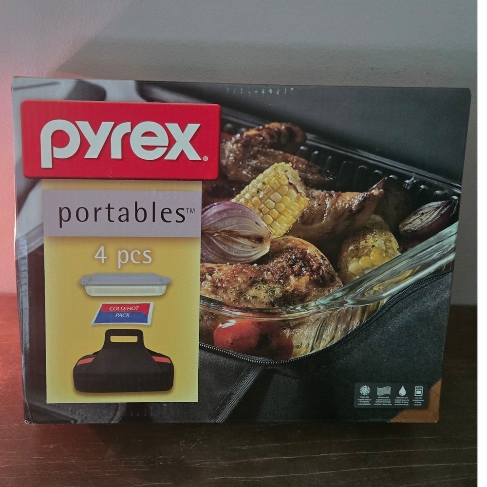 Pyrex Portables 4 Pc 3 Qt 9x13 Baking Dish Carrier Hot Cold Pack NEW SEALED